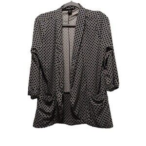 Robert Louis Womens Cardigan 3/4 Sleeve Graphic Print Black White Size M